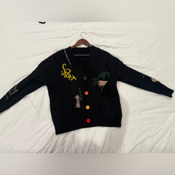 Colorful Button Black Cardigan - Picture 1 of 4